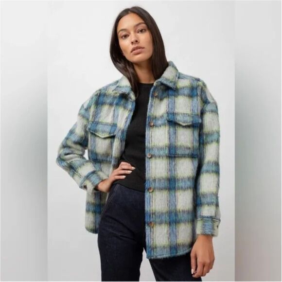 Rails Turner Heavy Shirt Jacket Plaid Shacket Cobalt Lime Smoke Oversize Size XL - Picture 1 of 6
